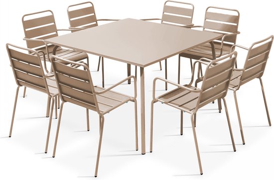 Oviala - Set table de jardin carrée et 8 chaises taupe - Palavas