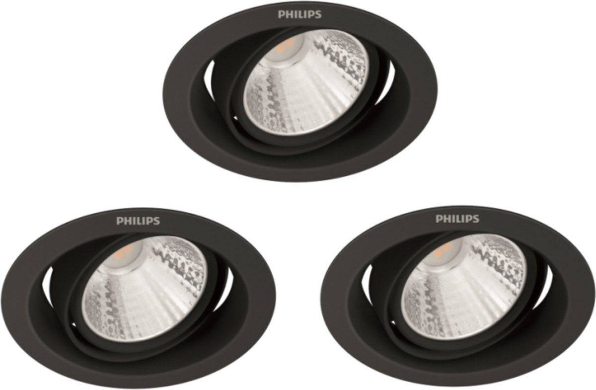 Philips Pomeron Inbouwspot - SceneSwitch - 5W - Warmwit licht - Zwart - Multi-pack 3 stuks