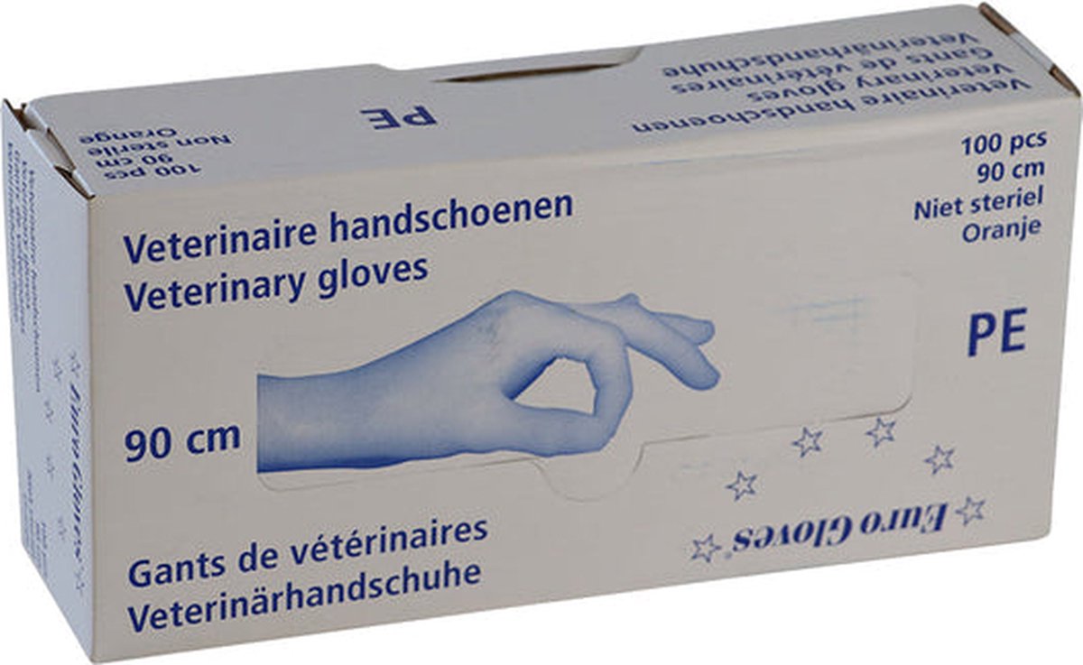 Goedkoopste Eurogloves handschoenen PE veterinair 90cm oranje - One-size- 200 x 100 stuks voordeelverpakking