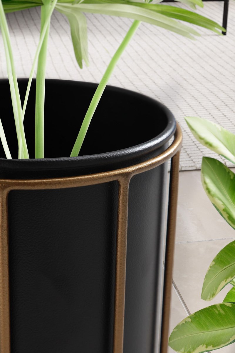 Rootz 2-delige set plantenpotten - bloempotten - modern design - elegantie en functionaliteit - zwart en goud - 22 cm x 43 cm x 22 cm - handgemaakt - gepoedercoat ijzer - 5 kg laadvermogen