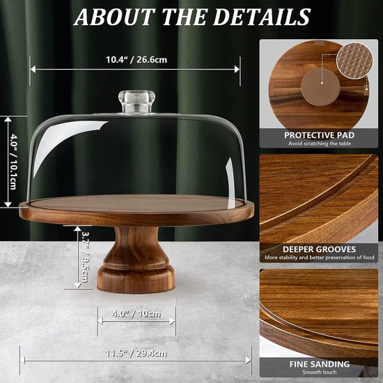 Plateau à gâteau avec base, support à gâteau, plateau à gâteau avec couvercle, dôme à gâteau en acrylique, support à gâteau en bois avec couvercle (base)