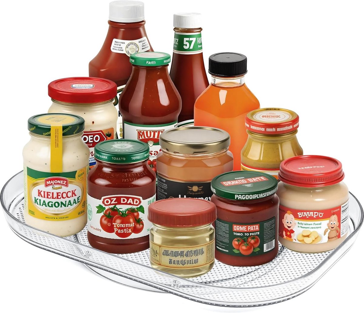 Draaitafelorganisator voor koelkastopslag, 360° draaibaar kruidenrek Koelkast Lazy Susan Organisator voor kasttafel Badkamer Keukenwerkblad