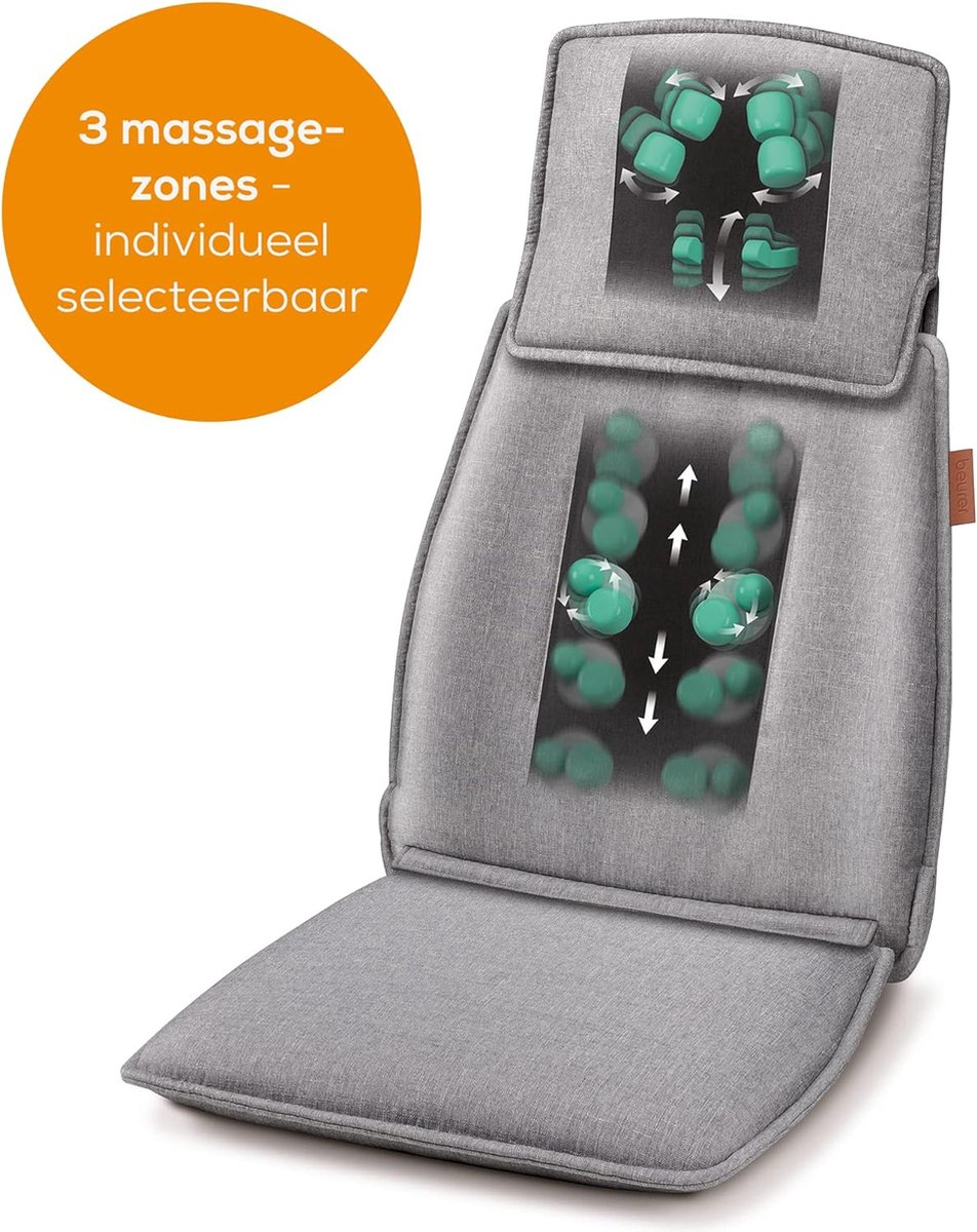 Goedkoopste Shiatsu-massagezitkussen met 3 massagezones en 2 intensiteiten - Diepwerkende massage voor nek, boven- en onderrug - Hand-simulerende massage in het nekgedeelte - Grijs