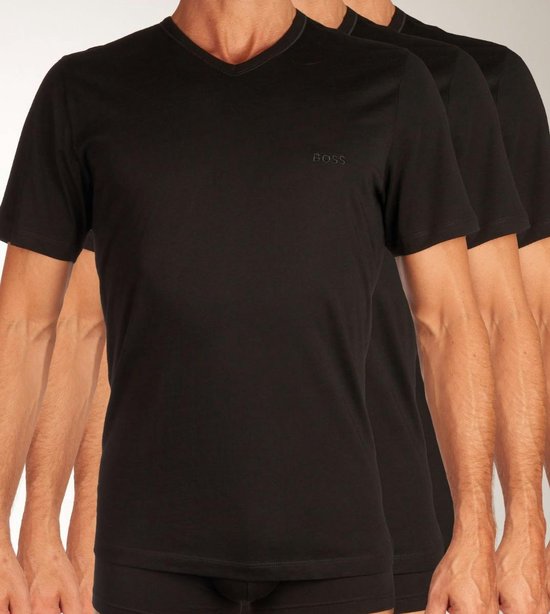 HUGO BOSS T-shirts Classic coupe régulière (pack de 3) - T-shirts hommes col en V- noir - Taille : L