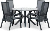 LUX outdoor living Cervo Grey/Mojito Zwart dining tuinset 5-delig | polywood + textileen | 120cm rond | 4 personen