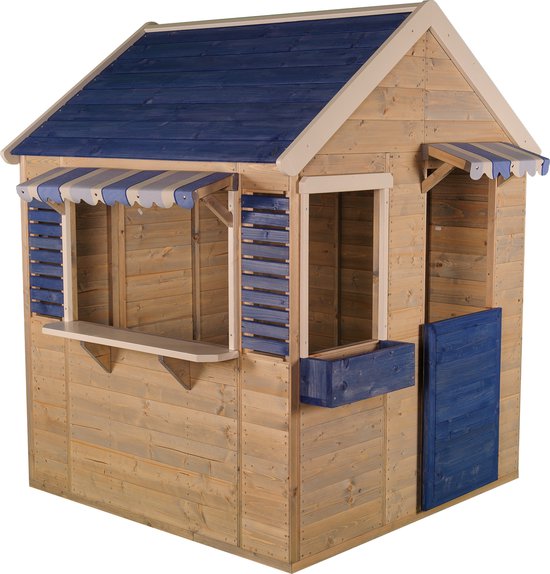 Houten speelhuis - Strandwinkel - Blauw - Huisje voor buiten / tuin - FSC hout - Voor kinderen - 120 x 120 cm - EU product