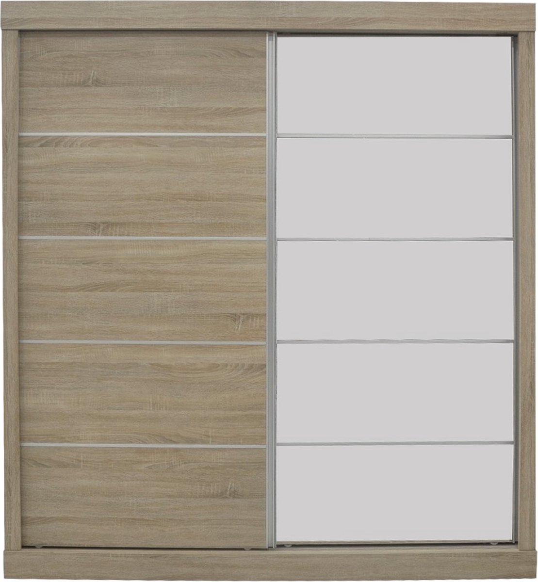 Interiax Kledingkast 'Mila' – Sonoma Eik Schuifdeurkast met 1 Hanger, 4 Legplanken & Spiegel | 197.5x182.5x52.5 cm