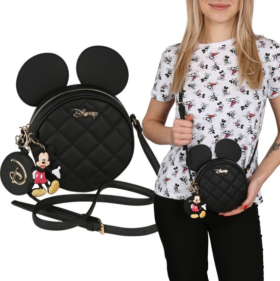 Mickey Mouse Disney Zwarte, Ronde Schoudertas, Hanger 16x6x16 cm