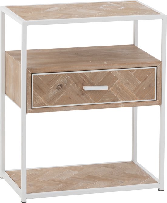 Table d'appoint J-Line Zigzag 1 tiroir - bois/métal - naturel/blanc