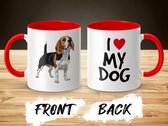 Mok rood/wit Beagle dog - I love my dog / dog lover / dogs - ik hou van mijn hond / hondenliefhebber / honden