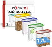TronicXL 4 stuks bulkdozen, 1,7l stapelbare set - voorraaddozen met deksel, vershouddozen, BPA-vrij, kunststof, strooidoos, 1,7 liter, groot voor cornflakes, muesli, droogvoer, honden en katten snoepjes