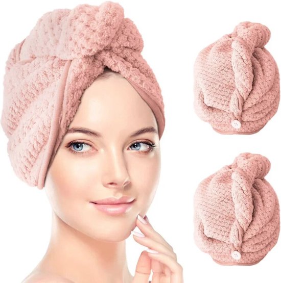 Luxe Haarhanddoek - 2 Stuks - Microvezel - Hair Towel - 25 x 65 CM - Roze