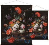 Stilleven met bloemen en een horloge, Abraham Mignon - Foto op Textielposter - 90 x 120 cm