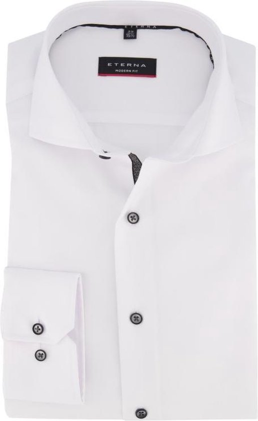 ETERNA modern fit overhemd - niet doorschijnend twill heren overhemd - wit (zwart contrast) - Strijkvrij - Boordmaat: 45