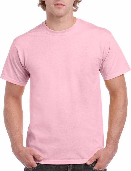 Set van 3x stuks lichtroze katoenen t-shirts voor heren 100% katoen - zware 190 grams kwaliteit - Basic shirts, maat: 2XL (44/56)