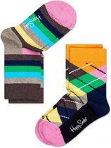 2-pack Happy Socks Argyle Baby Sokken, Bruin/Roze - Maat 15-18