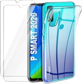 Huawei p smart 2020 - Hoesje - Soft TPU Siliconen Case & 2X Tempered Glas Combi - Transparant