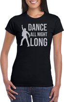 Zilveren muziek t-shirt / shirt Dance all night long - zwart - voor dames - muziek shirts / discothema / 70s / 80s / outfit XL