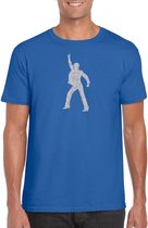 Zilveren disco t-shirt / kleding - blauw - voor heren - muziek shirts / discothema / 70s / 80s / outfit M
