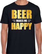 Oktoberfest Beer makes me happy drank t-shirt zwart voor heren - bier drink shirt - oktoberfest / bierfeest outfit S