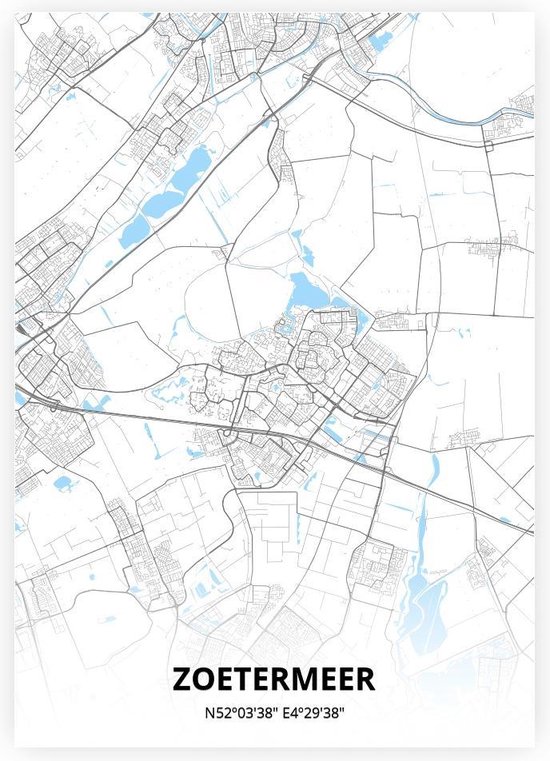Zoetermeer plattegrond - A2 poster - Zwart blauwe stijl