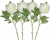Set van 4x stuks creme witte pioenroos/rozen van 76 cm - Kunstbloemen boeketten - Huis woon decoraties