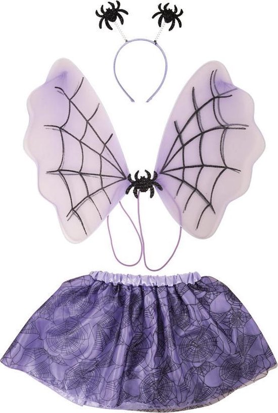 Halloween verkleedkostuum - set paarse spin tutu/vleugels/diadeem - one size