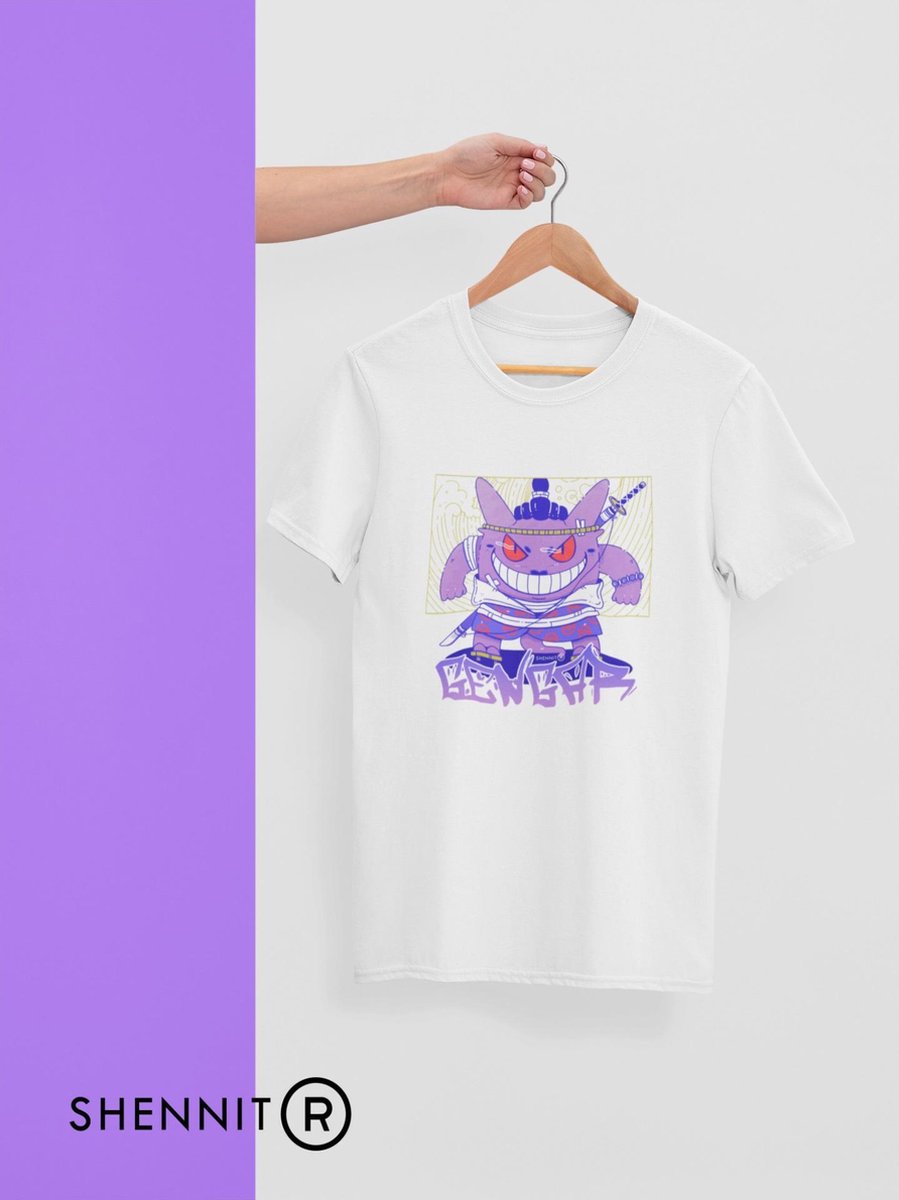 Paars Monster Gengar Gastly Anime Vechters T-Shirt | Cadeau voor Otaku en Weeb | Japan Ojisan Culture Merchandise | Urban Geekchic Style | Wit Maat S - Shennit
