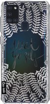 Casetastic Samsung Galaxy A21s (2020) Hoesje - Softcover Hoesje met Design - Treat Yoself Silver Print