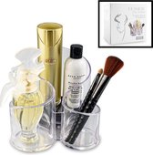Decopatent® Round Make up Organizer 3 compartiments - Organisateur de maquillage Transparent - Cosmétiques - Rouge à lèvres - Vernis à ongles - Pinceaux - Pinceau