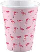 16x stuks Flamingo party bekertjes 250 ml - Dieren/vogels thema feestartikelen/verjaardag
