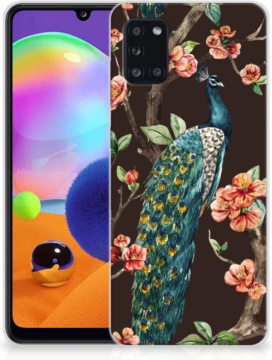 Samsung Galaxy A31 TPU Hoesje Pauw met Bloemen