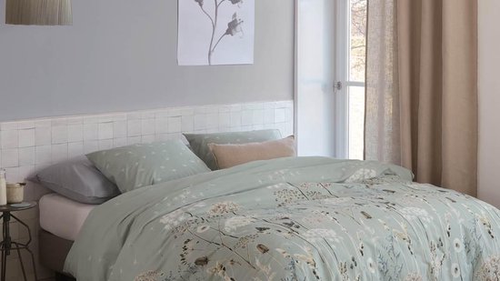 Ariadne at Home Flowers - Dekbedovertrek - Eenpersoons - 140x200/220 cm - Flanel - Green van Merkloos — afbeelding 2