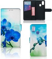 Telefoonhoesje Geschikt voor Samsung Galaxy M21 Book Cover Geschikt voor Samsung M30s Wallet Case met foto Orchidee Blauw Valentijn Cadeautje Vrouw