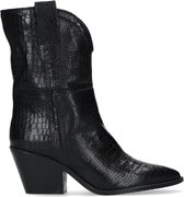 Manfield - Dames - Zwarte cowboylaarzen met snakeskin - Maat 39