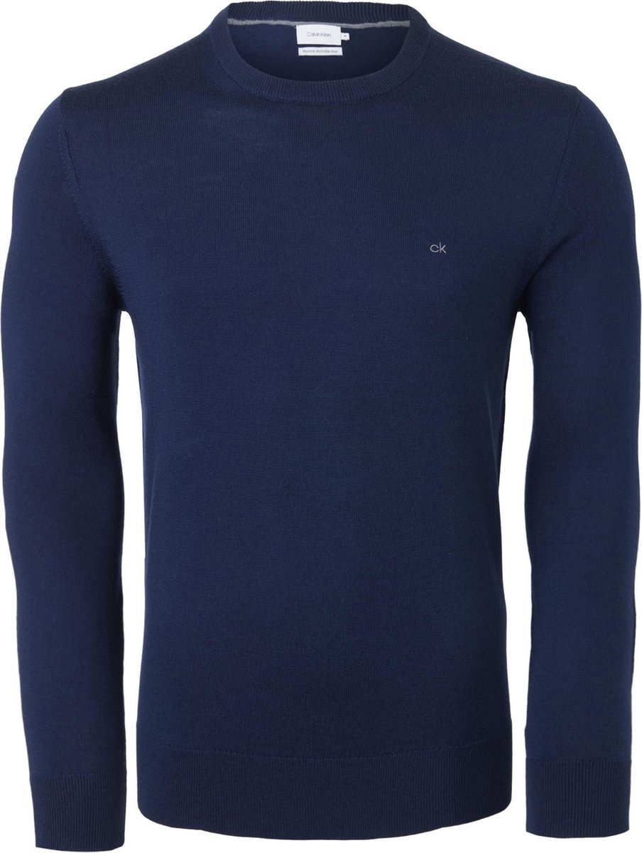 Calvin Klein slim fit trui wol heren pullover O hals navy blauw Maat XL bol