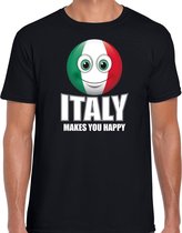 Italy makes you happy landen t-shirt Italie zwart voor heren met emoticon S