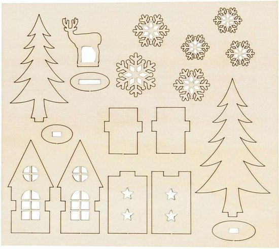 Diy Houten Figuren Huis Bomen Hert L 15 5 Cm B 17 5 Cm Triplex 1doos Dikte 3 Mm Bol Com