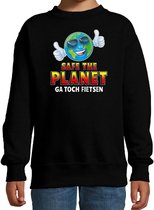 Funny emoticon sweater safe the planet zwart voor kids 3-4 jaar (98/104)