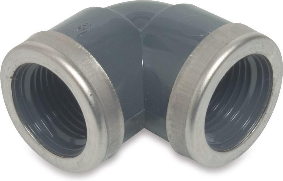 Mega Knie 90° PVC-U 1 1/4" binnendraad 10bar grijs type versterkt