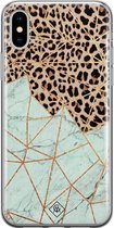 iPhone X/XS hoesje siliconen - Luipaard marmer mint | Apple iPhone Xs case | TPU backcover transparant