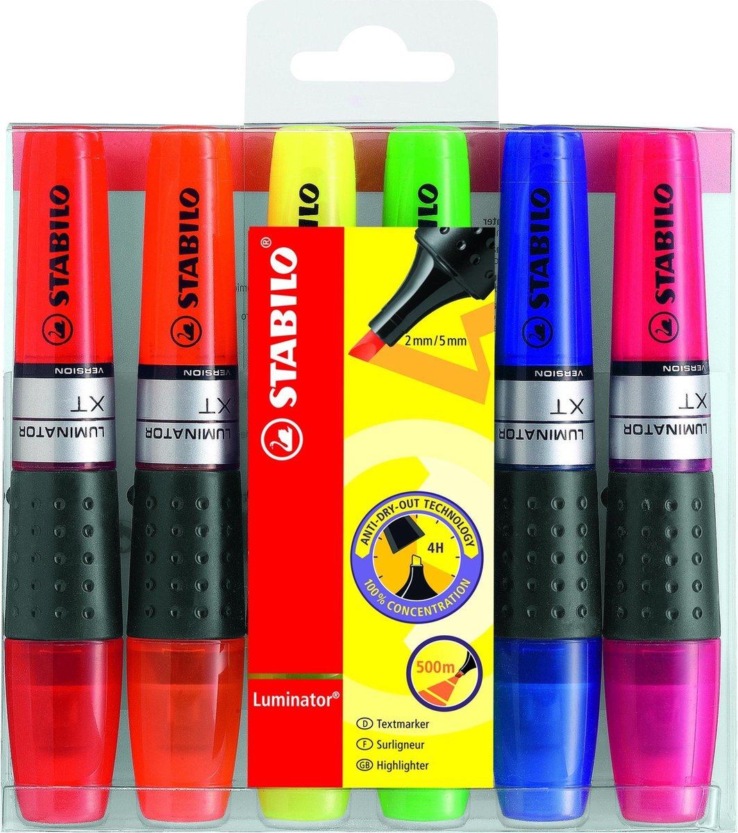 STABILO LUMINATOR - Markeerstift - Extra Grote Inkttank - Etui Met 6 Kleuren - STABILO