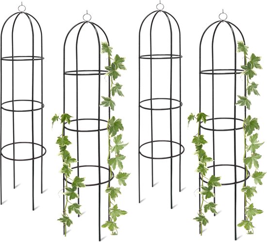 Relaxdays 4 x rankhulp vrijstaand – obelisk metaal – rozen – ranken –  plantenrek - tuin | bol