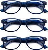 Melleson Eyewear leesbril mat blauw +2,50 - 3 stuks - incl. pouche