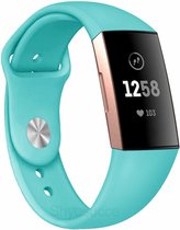 Siliconen Smartwatch bandje - Geschikt voor  Fitbit Charge 3 sport bandje - aqua - Maat: L - Horlogeband / Polsband / Armband