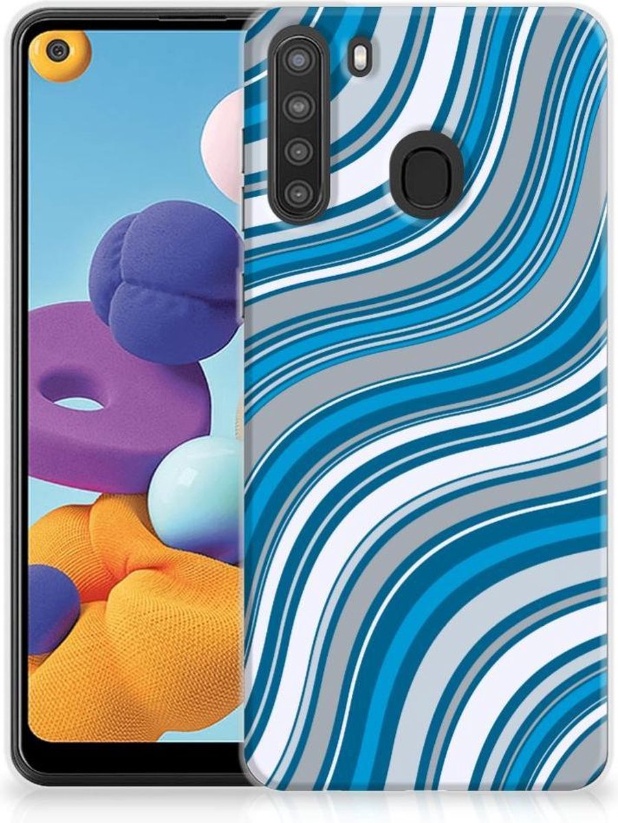 Back Cover voor Samsung Galaxy A21 TPU bumper Waves Blue