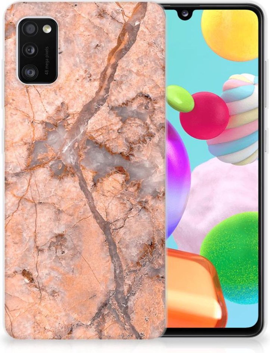 Samsung Galaxy A41 TPU Siliconen Hoesje Marmer Oranje