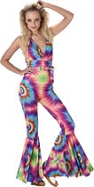 Karnival Costumes Jumpsuit Tye Dye Foute Party Neon Carnavalskleding Dames Hippie 60's 70's Retro Carnaval - Polyester - Maat M - 2-Delig Jumpsuit/Riem