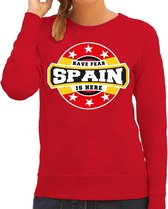 Have fear Spain is here sweater met sterren embleem in de kleuren van de Spaanse vlag - rood - dames - Spanje supporter / Spaans elftal fan trui / EK / WK / kleding XS