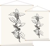 Ilex Hulst zwart-wit (Holly Branch) - Foto op Textielposter - 90 x 120 cm